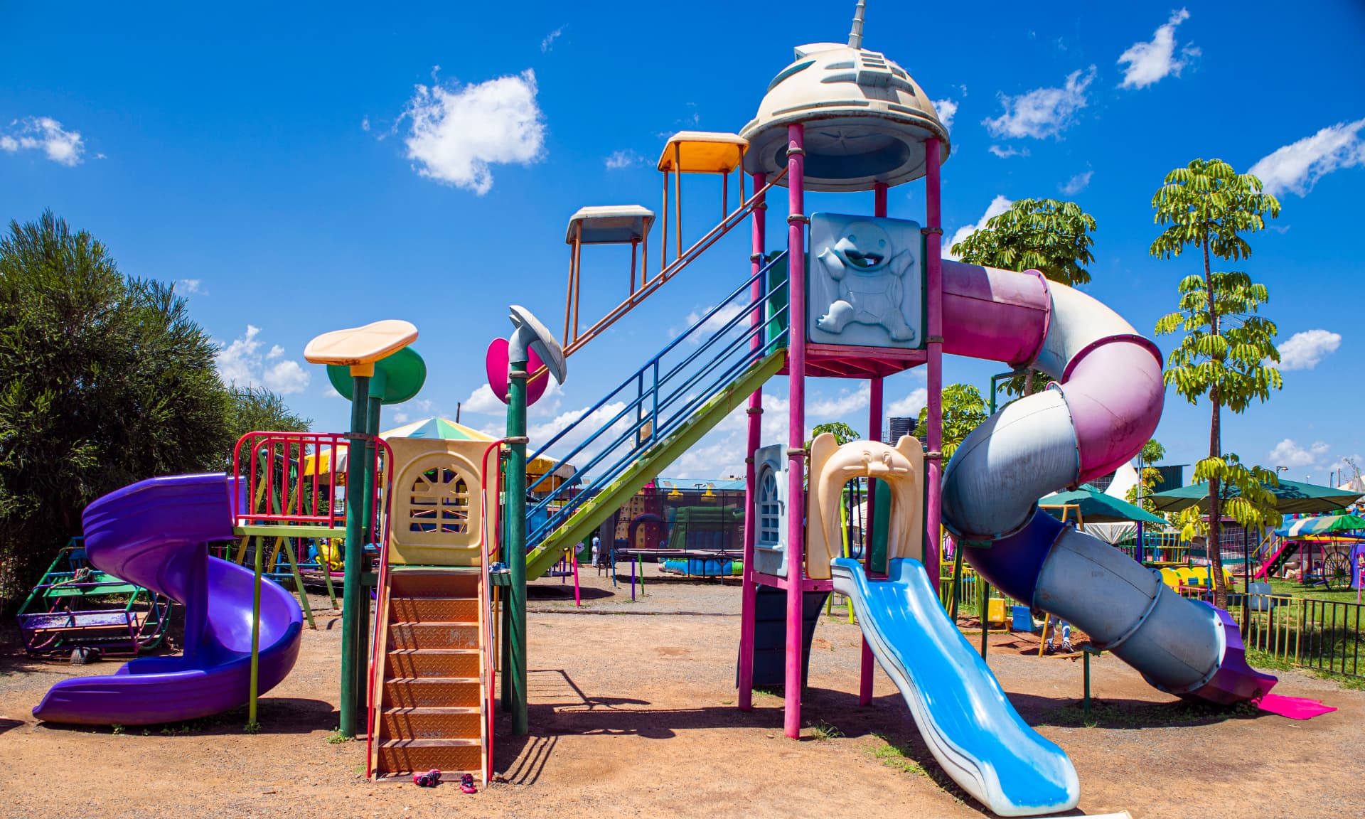 The outdoor playground at Vipe Fun Park with slides, tunnels and climbing frames